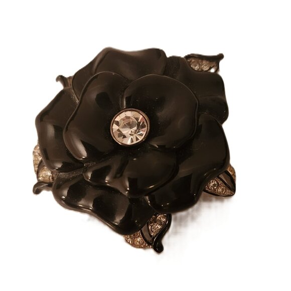 Kenneth Lane KJL vintage Black Rose Brooch - Picture 1 of 5